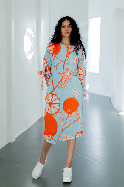 Mandarin Print Cotton Dress