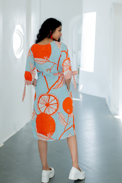 Mandarin Print Cotton Dress