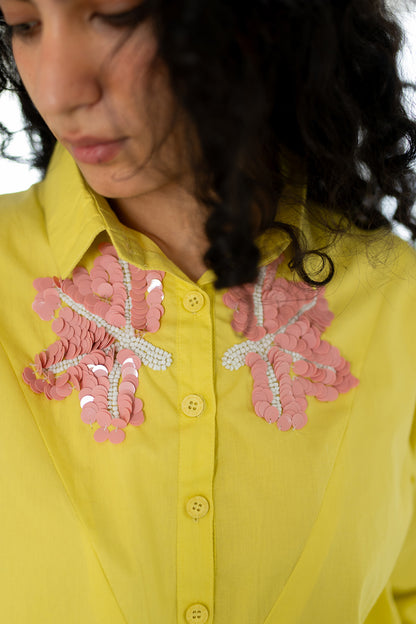 Yellow pink Embroidered Dress