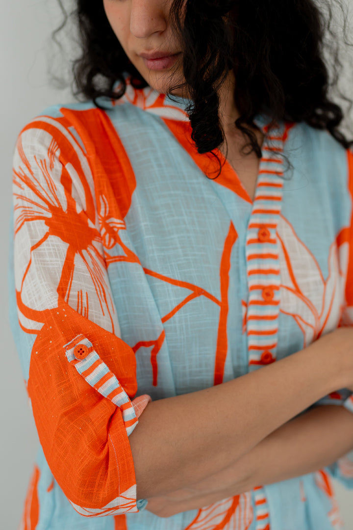 Mandarin Print Cotton Tunic
