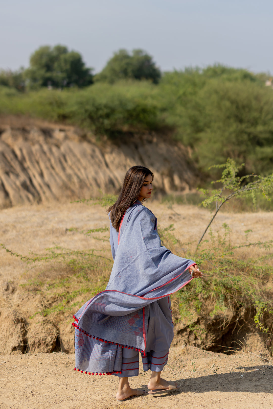 Steel Blue Cotton Kurta Set
