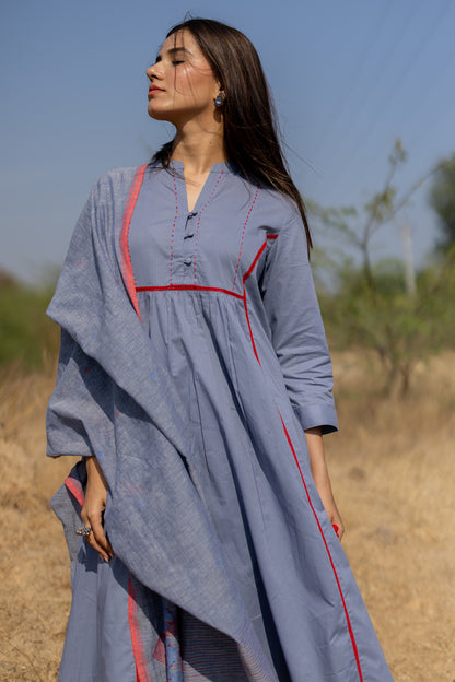 Steel Blue Cotton Kurta Set