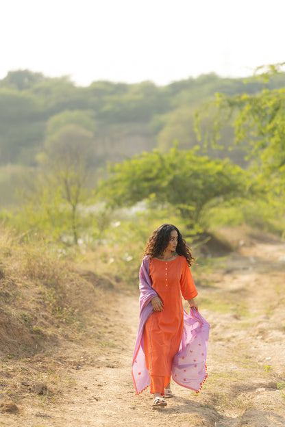 Pumpkin Kurta Set with Dupatta