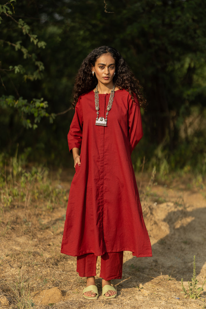 Claret Kurta Set with Dupatta