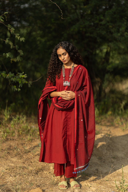 Claret Kurta Set with Dupatta