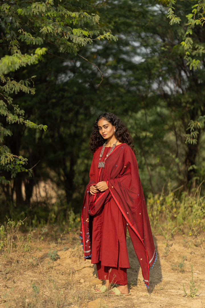 Claret Kurta Set with Dupatta