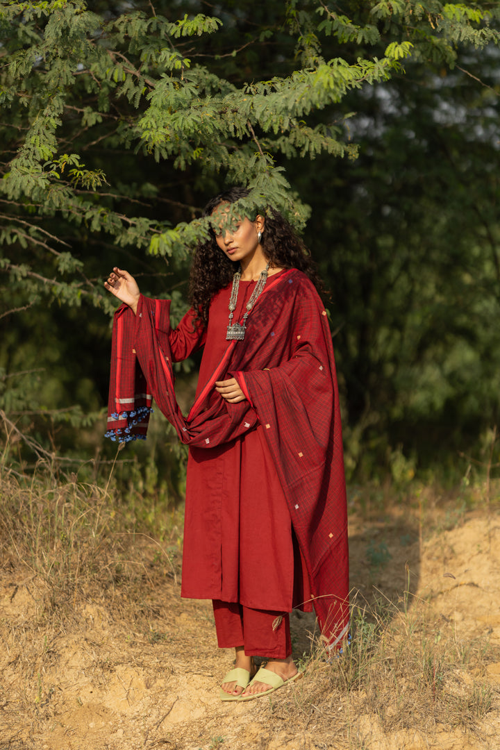 Claret Kurta Set with Dupatta