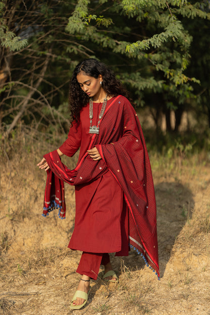 Claret Kurta Set with Dupatta