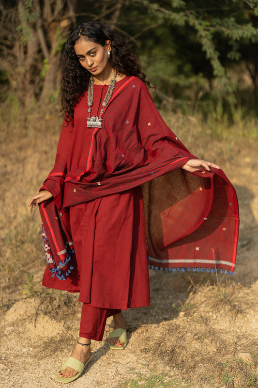 Claret Kurta Set with Dupatta