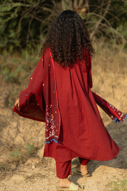 Claret Kurta Set with Dupatta