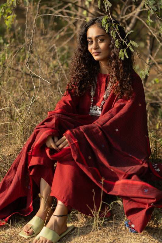 Claret Kurta Set with Dupatta