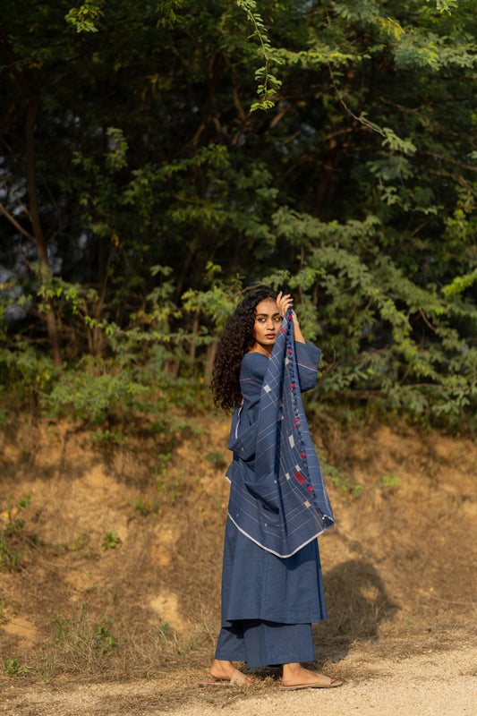 Earthy Blue Kurta Set with Dupatta
