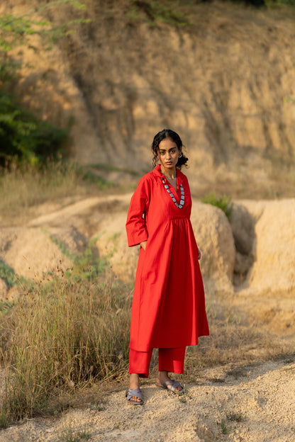 Tomato Red Kurta Set with Dupatta