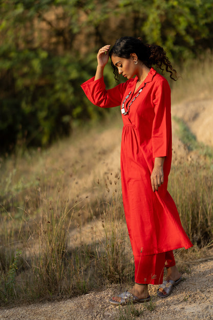 Tomato Red Kurta Set with Dupatta