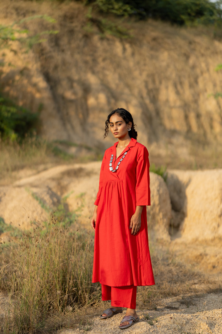 Tomato Red Kurta Set with Dupatta