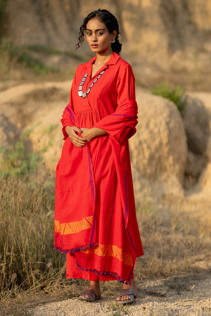 Tomato Red Kurta Set with Dupatta