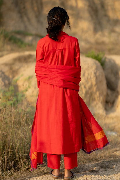 Tomato Red Kurta Set with Dupatta