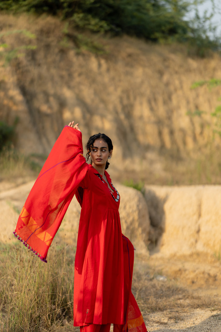 Tomato Red Kurta Set with Dupatta