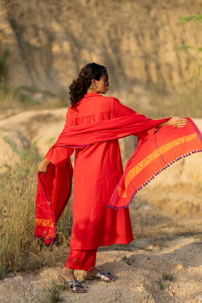 Tomato Red Kurta Set with Dupatta