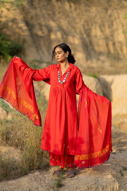 Tomato Red Kurta Set with Dupatta