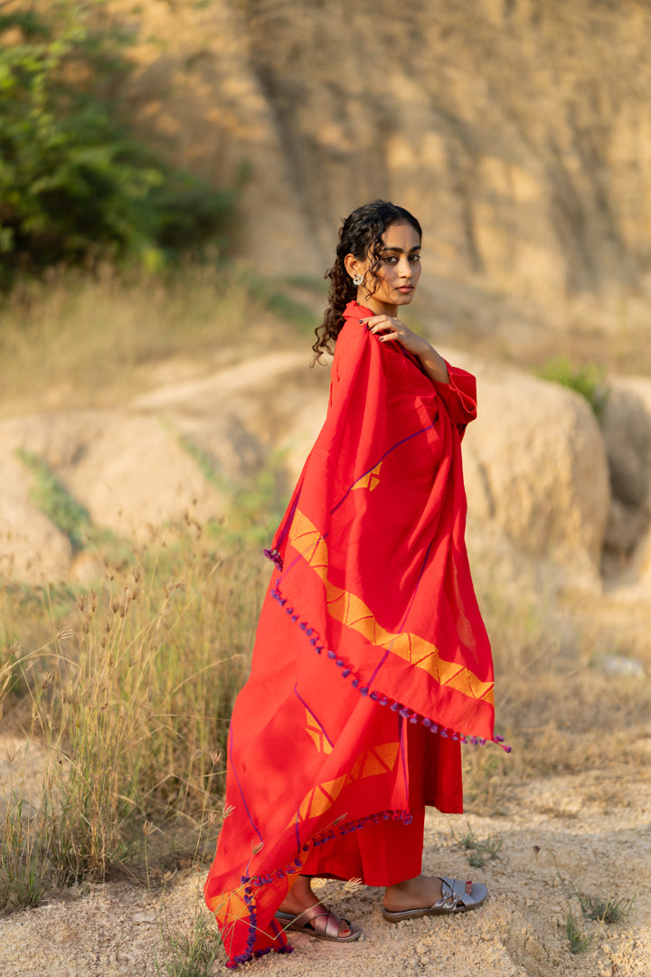 Tomato Red Kurta Set with Dupatta