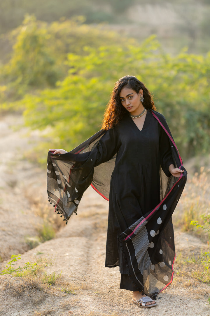 Raven Black Kurta Set with Dupatta
