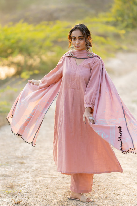Millenial Pink Kurta Set with Dupatta