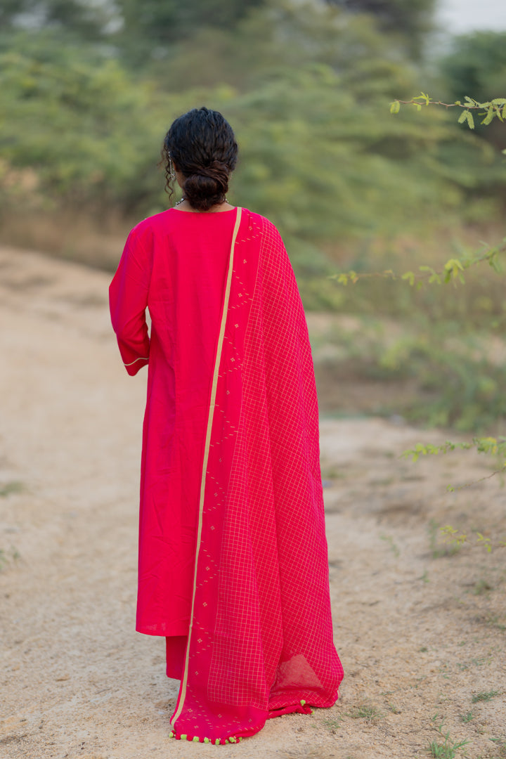 Cerise Kurta Set with Dupatta