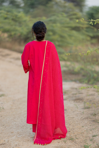 Cerise Kurta Set with Dupatta