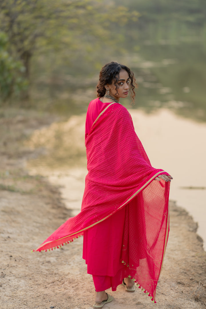 Cerise Kurta Set with Dupatta