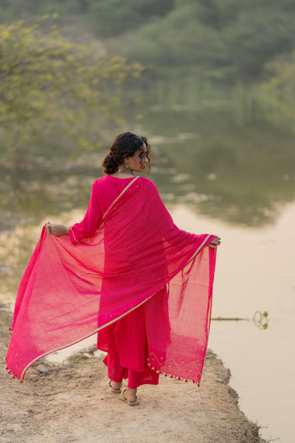 Cerise Kurta Set with Dupatta