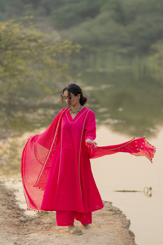 Cerise Kurta Set with Dupatta