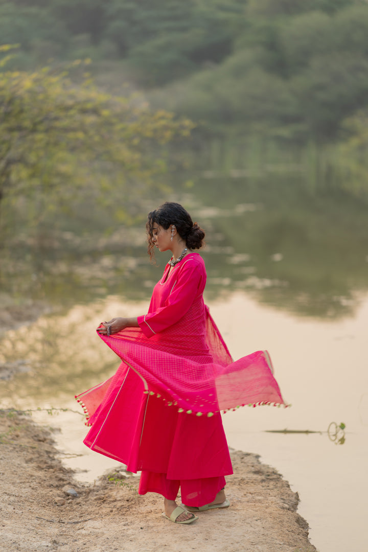 Cerise Kurta Set with Dupatta