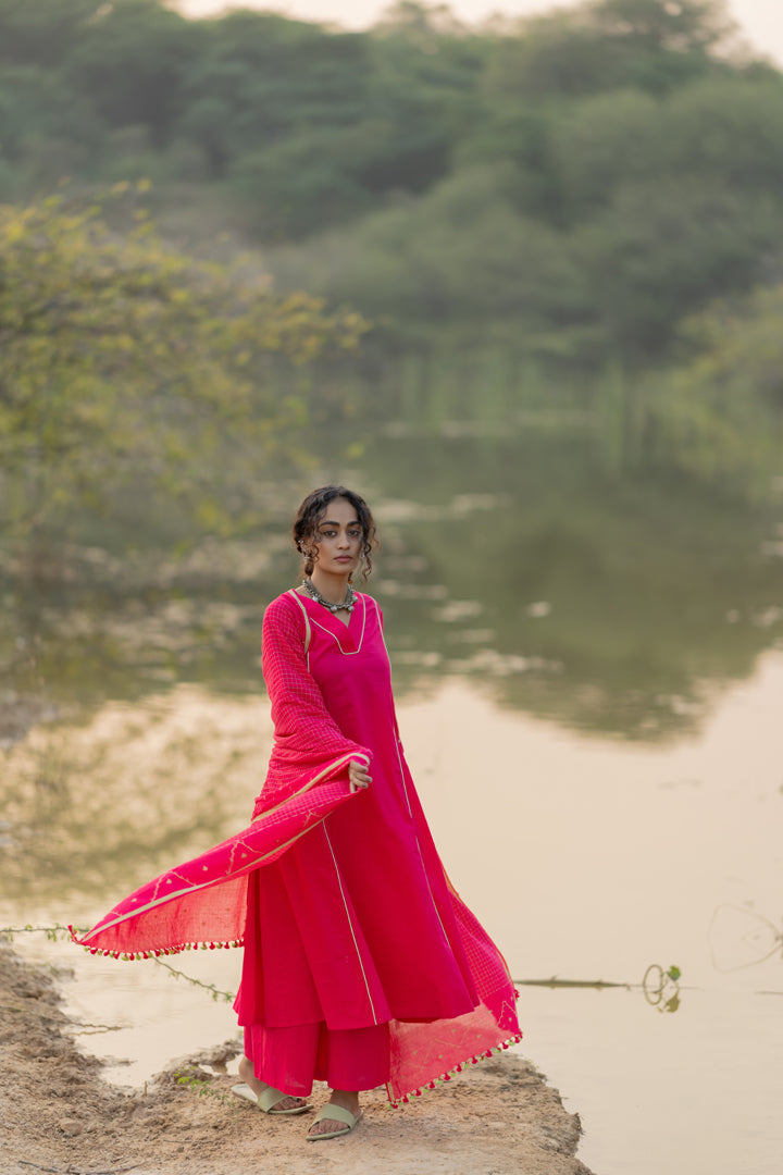 Cerise Kurta Set with Dupatta
