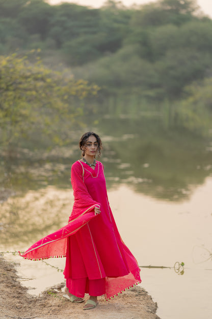 Cerise Kurta Set with Dupatta