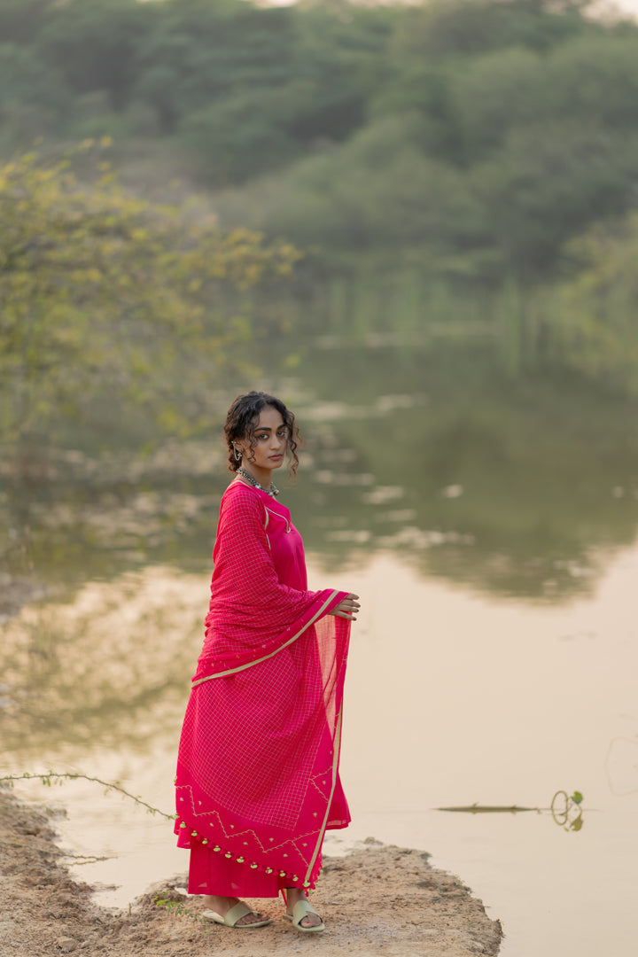 Cerise Kurta Set with Dupatta