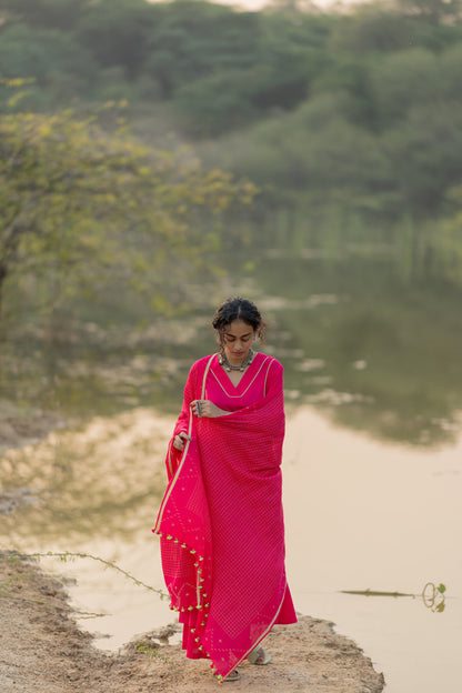 Cerise Kurta Set with Dupatta