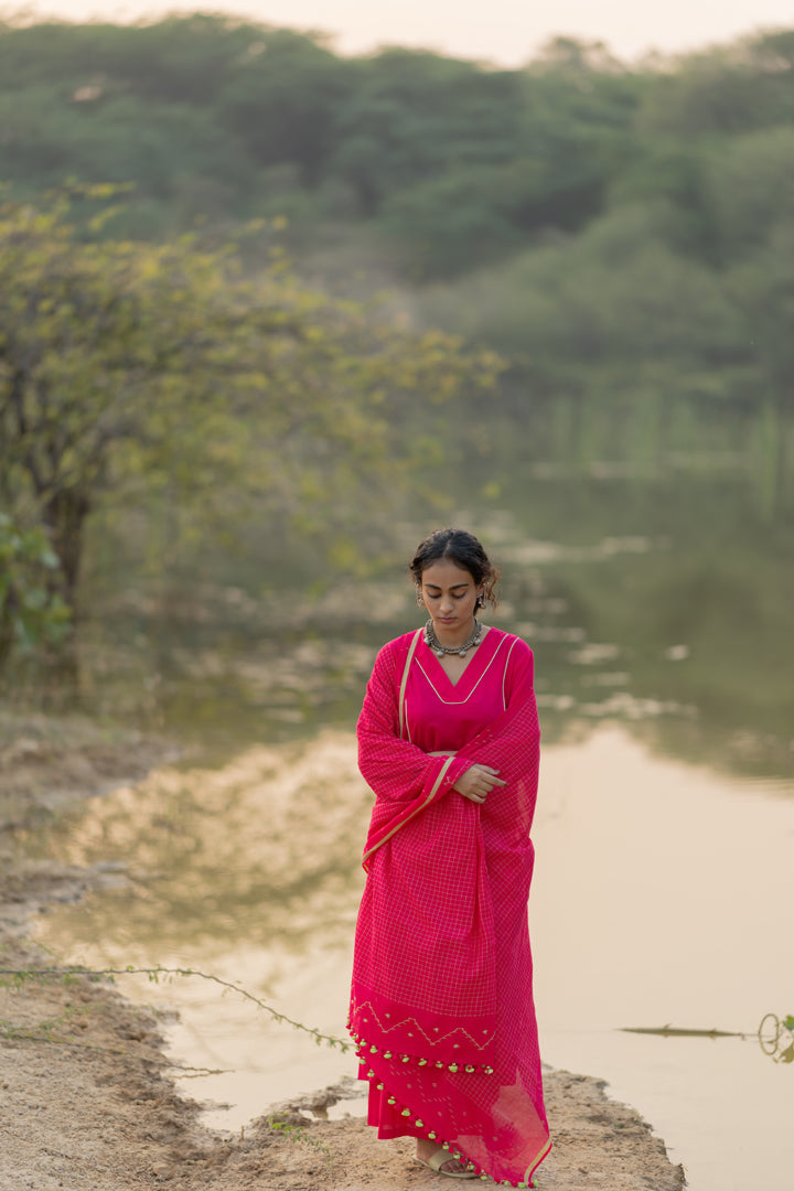 Cerise Kurta Set with Dupatta
