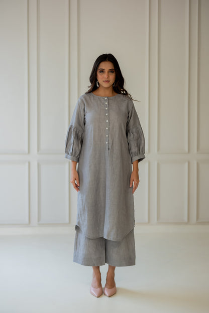 Grey Iris Linen Kurta Set