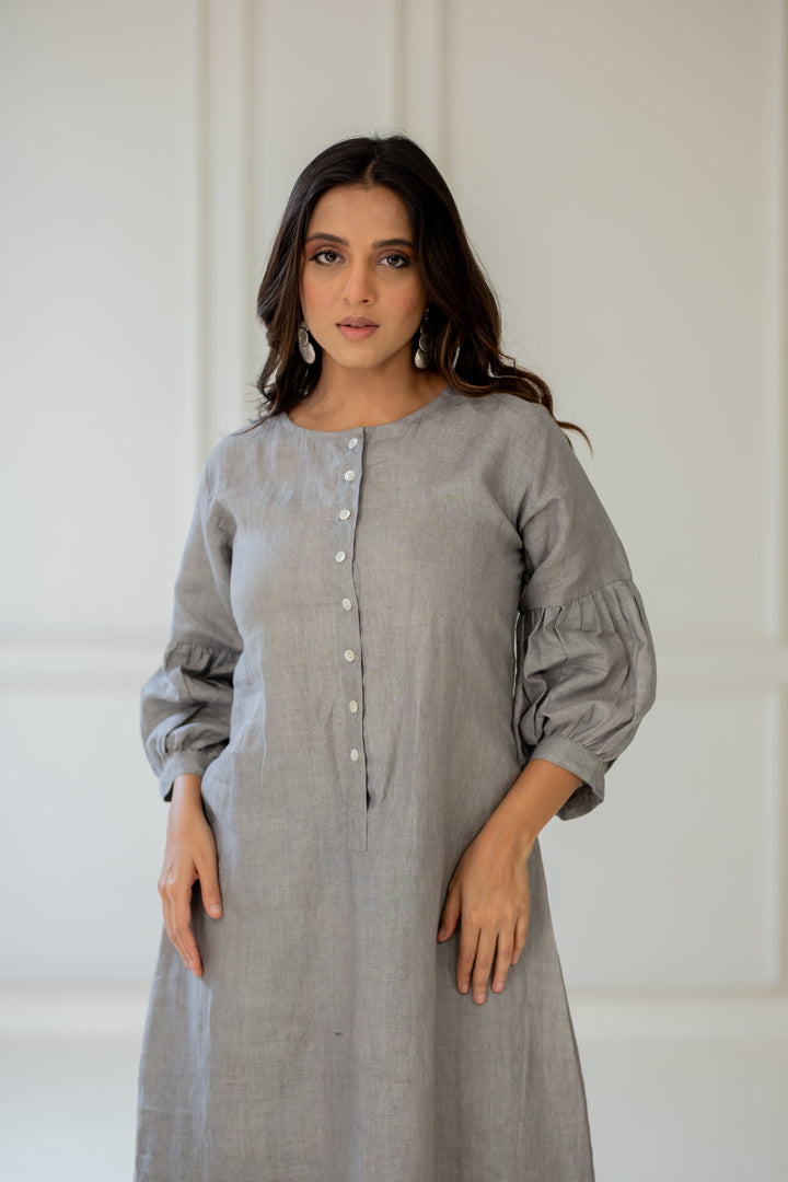 Grey Iris Linen Kurta Set