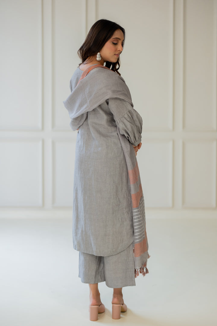 Grey Iris Linen Kurta Set