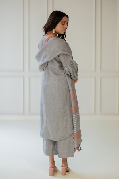 Grey Iris Linen Kurta Set