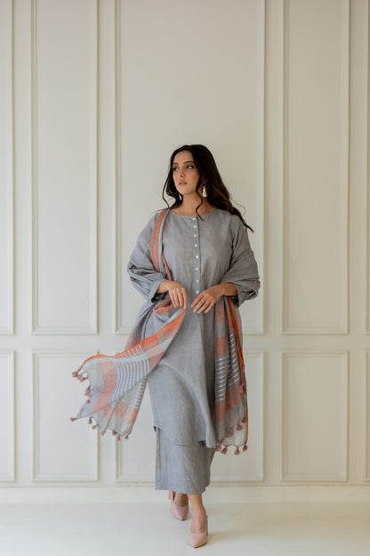 Grey Iris Linen Kurta Set