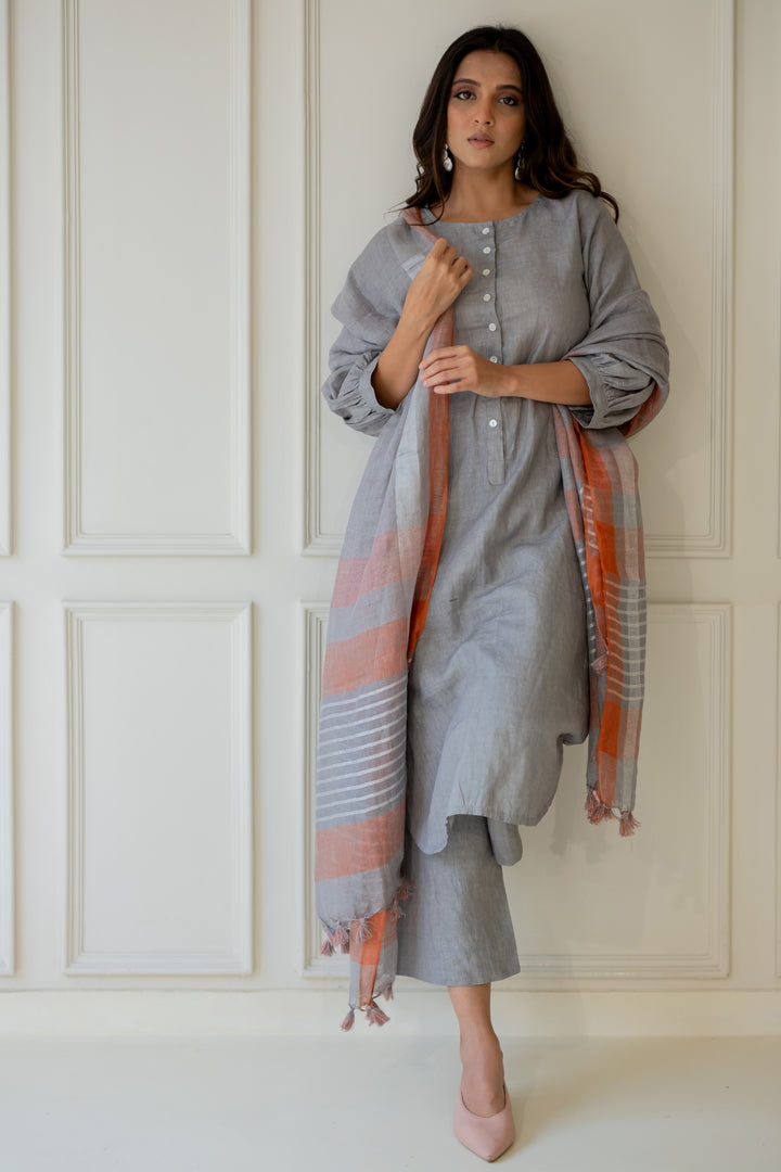 Grey Iris Linen Kurta Set