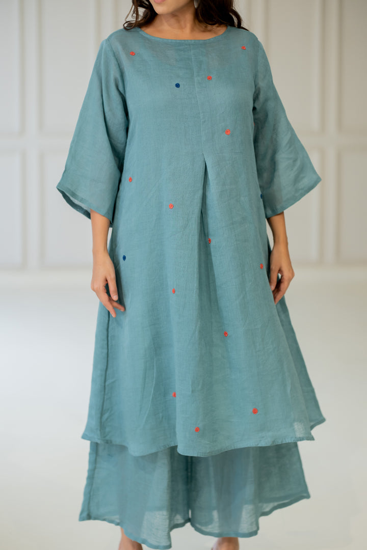 Women Linen Multicolor Calico Print Kurta Comfort Pant Dupatta