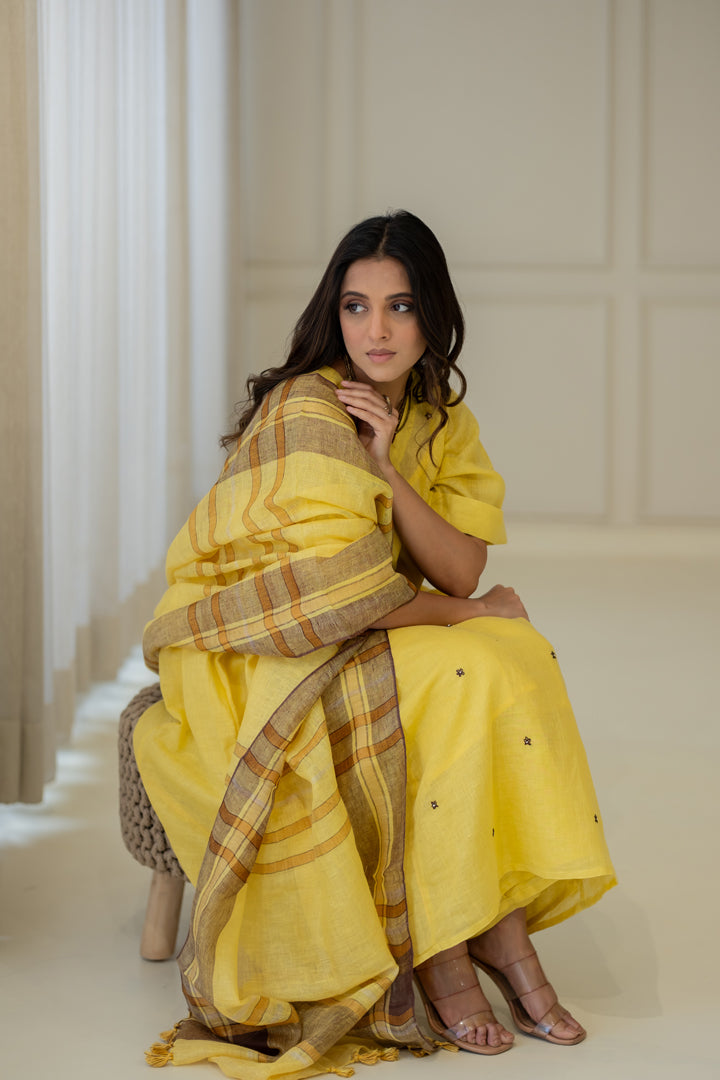 Marigold Linen Kurta Set with Dupatta