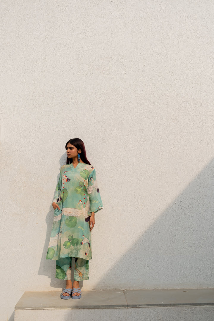 Oriental Cranes and Frogs Kurta Set