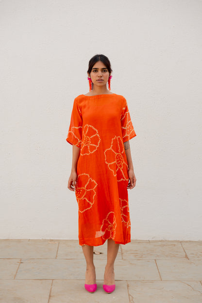Burnt Orange Bandhani Dress