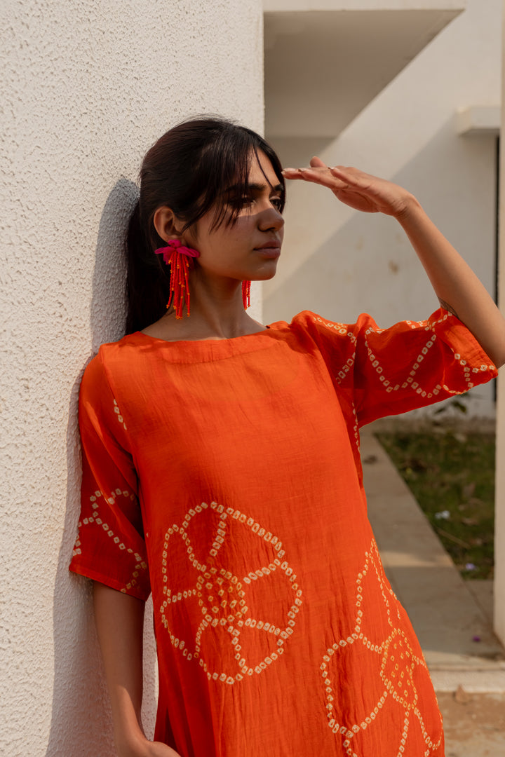 orange bandhani dress ORANGE BANDHANI ANARKALI SET L