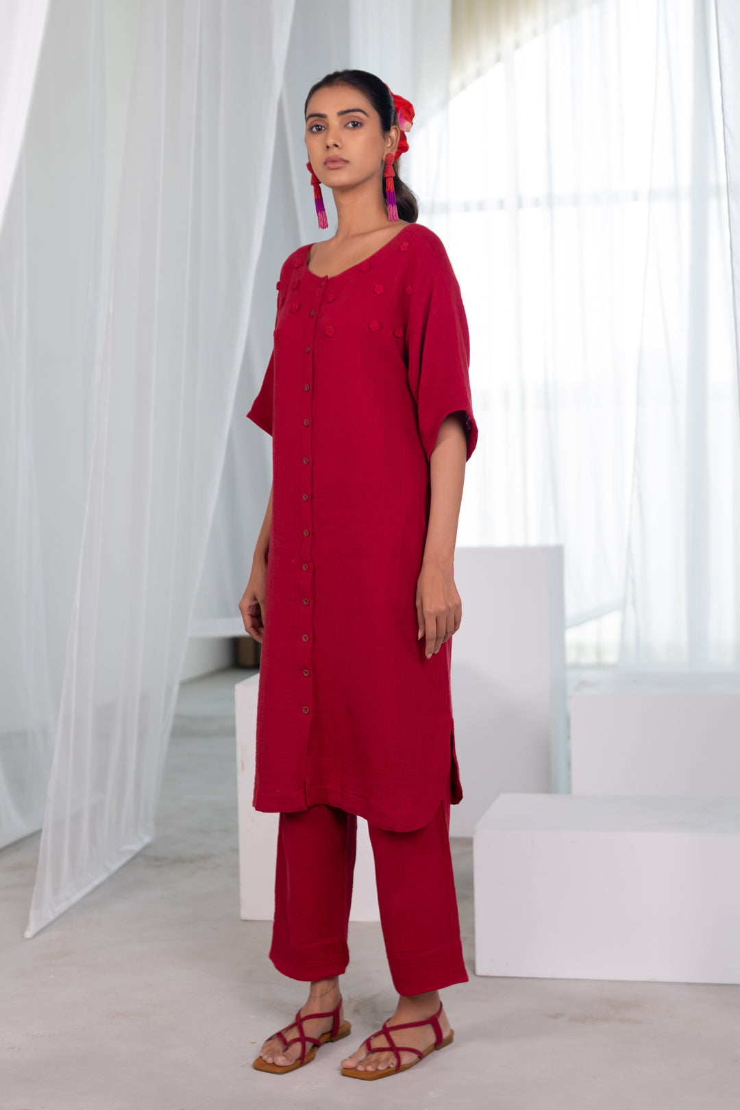 Deep Crimson Monofloral Kurta